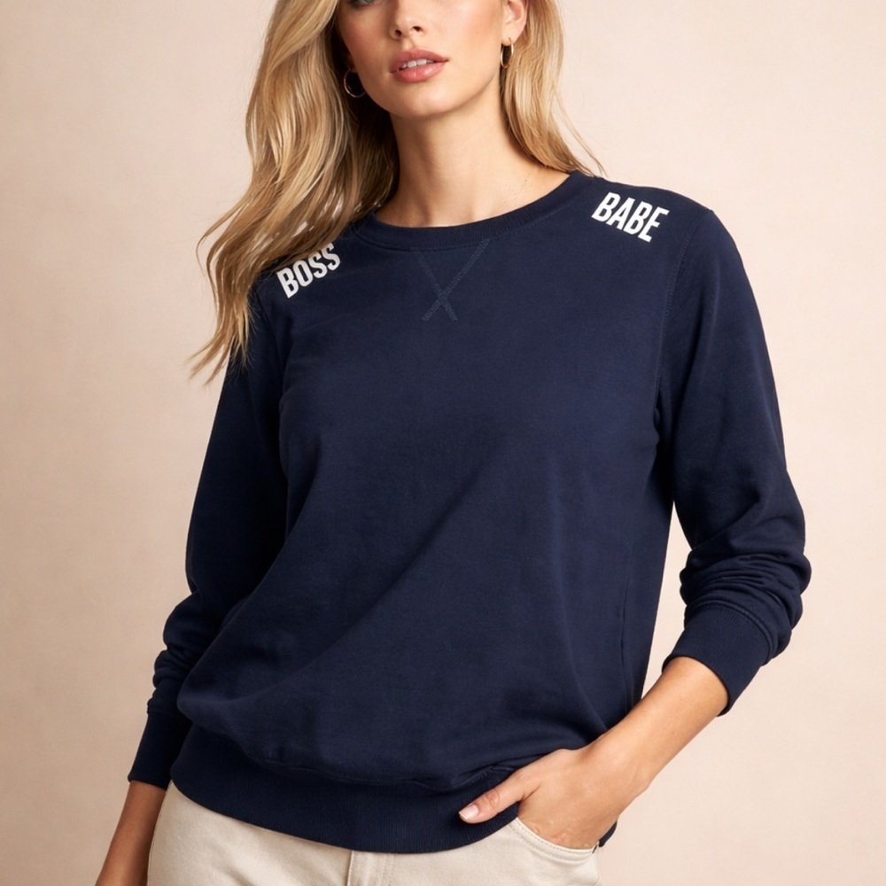Boss Babe Statement Navy Blue Sweatshirt Casual Athleisure Top Size Small
